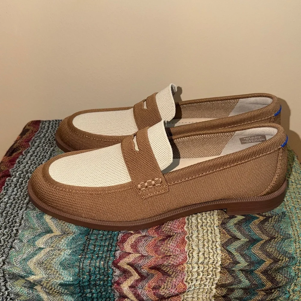 Rothy's women 9 penny loafer flats slip on tan cream business casual comfort New - Picture 2 of 8
